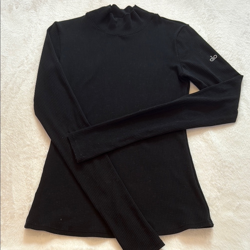 ALO Yoga Black Ribbed Long Sleeve Top